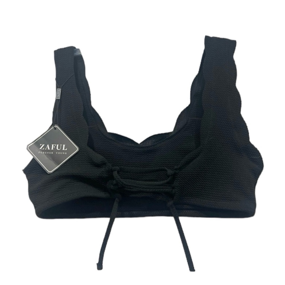 ZAFUL black scallop trim and lace up bikini top size S